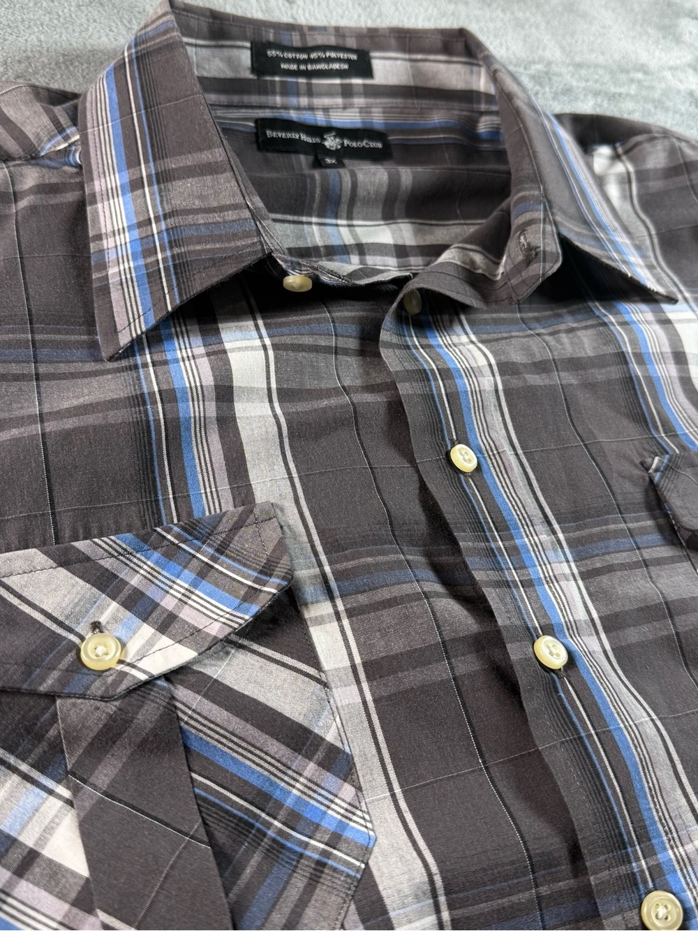 Beverly Hills Polo Club Men's Plaid Long Sleeve Western Pearl Snap Shirt Men 3XL